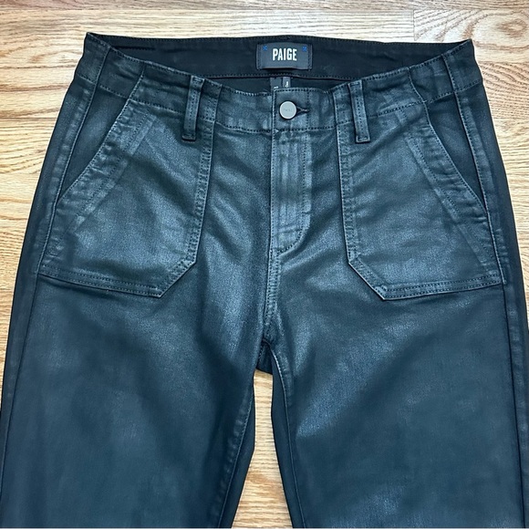 PAIGE Mayslie Straight Ankle Jeans Black Fog Luxe Coating Size 29 - Picture 5 of 13